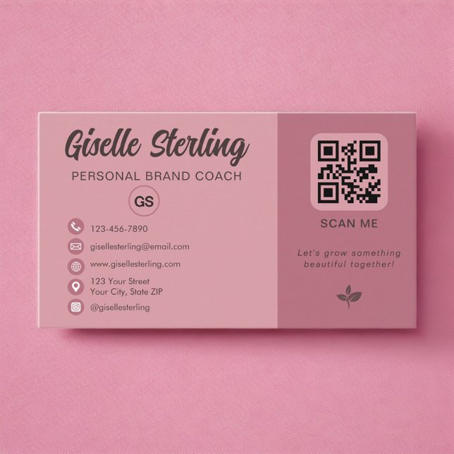Staubrosafarbenes QR-Code-Monogramm  Visitenkarte (Von Creator hochgeladen)