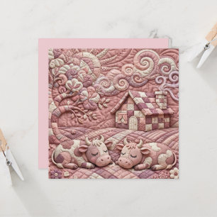 Staubrosafarbenes, reizvolles, quiltartiges Patchw Karte