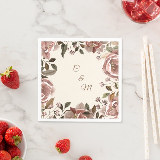 Staubrosane Blumen Hochzeitsserviette Serviette (Beispiel)