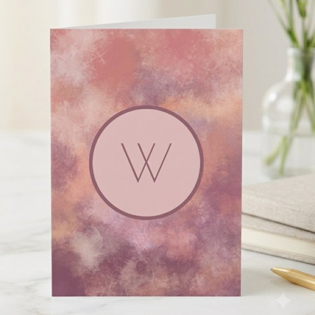 Staubrosé-Wasserfarben-Abstrakt-Monogramm (Sophisticated dusty rose watercolor design with a modern W monogram for elegant notes.)