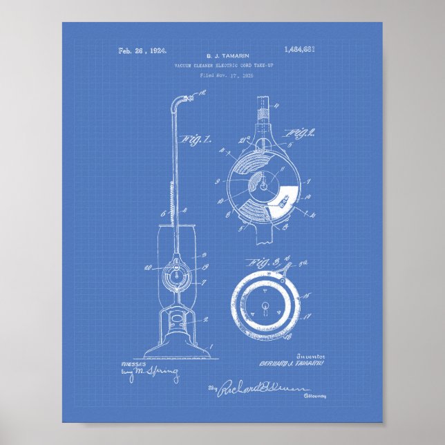 Staubsauger 1924 Patent Art Blueprint Poster (Vorne)