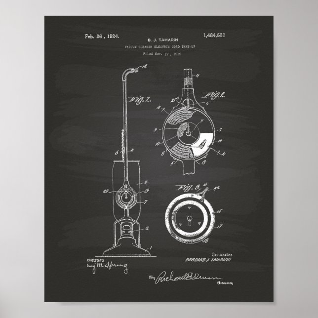 Staubsauger 1924 Patent Art Chalkboard Poster (Vorne)