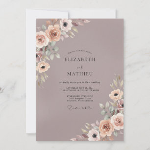 Staubviolette Anemonen-Hochzeit Einladung