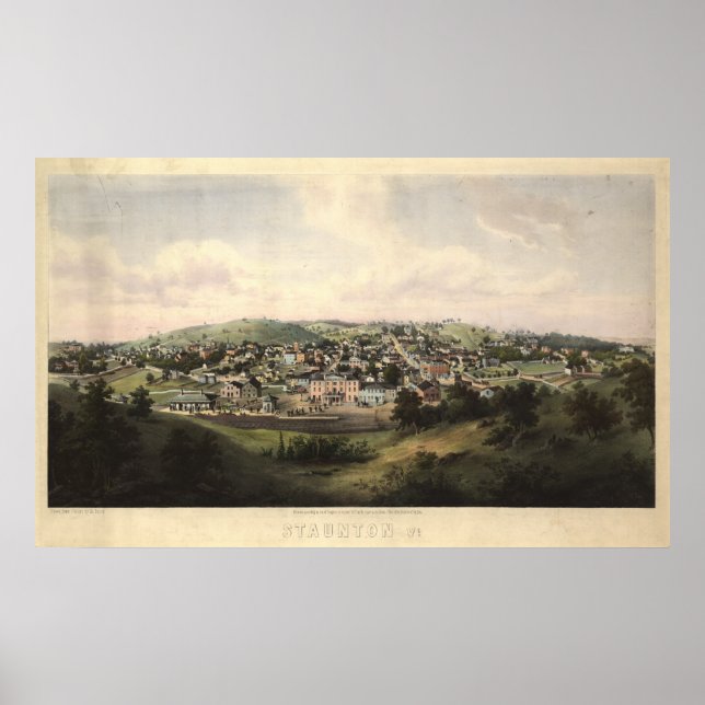 Staunton Virginia 1857 Antique Panoramabalkarte Poster (Vorne)