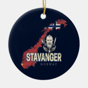 Stavanger Norwegen Retro-Stadtplan Vintage-Urlaub Keramik Ornament