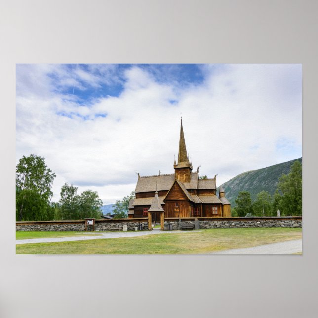 Stave Church in Lom, norwegisches Poster (Vorne)