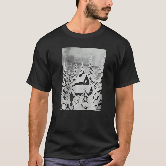 Stave Church in Snow Theodor Kittelsen T-Shirt (Vorderseite)
