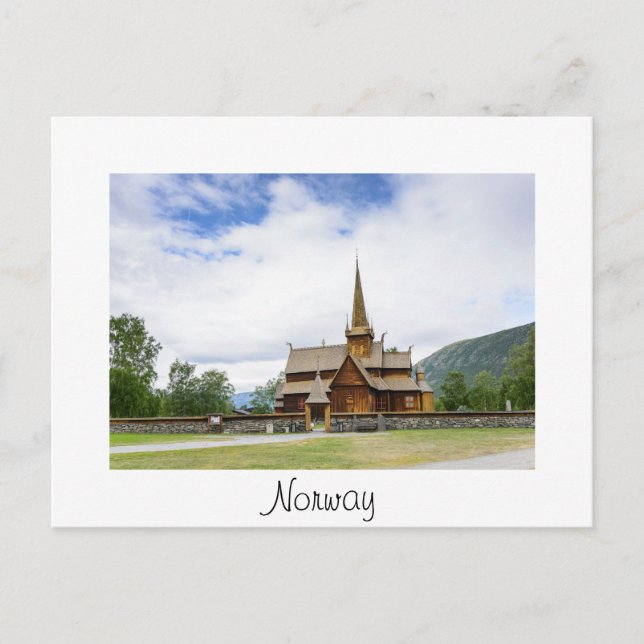 Stave Kirche in Lom, Norwegen, weiße Postkarte (Vorderseite)