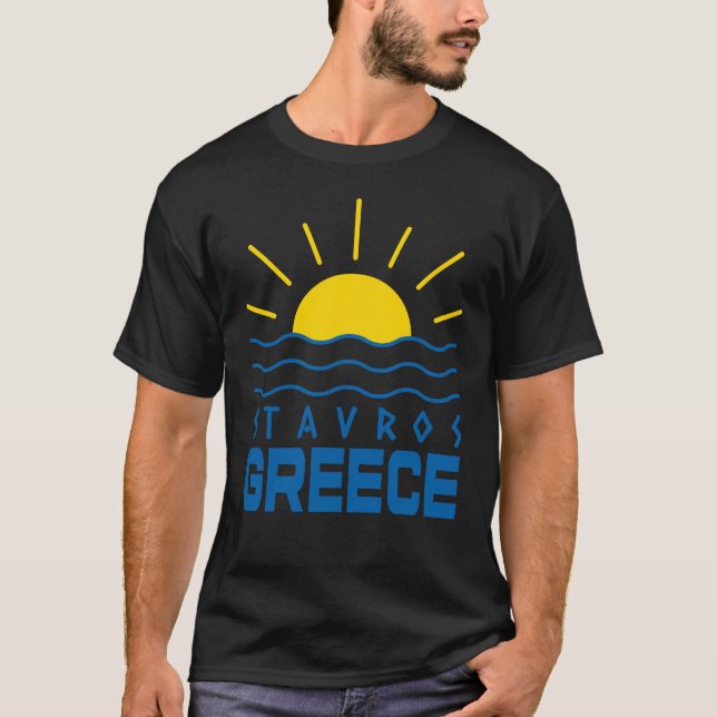 Stavros Griechenland Sonnenschein und Meer Schwarz T-Shirt (Vorderseite)