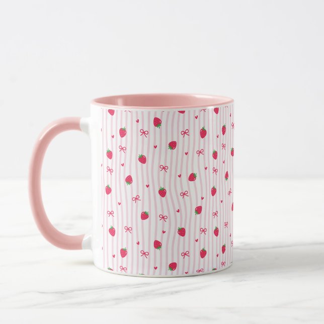 Stawberry Heart Bow Pattern  Tasse (Links)