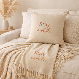 Stay Awhile Pillow Warm Sand Terracotta Typography Kissen