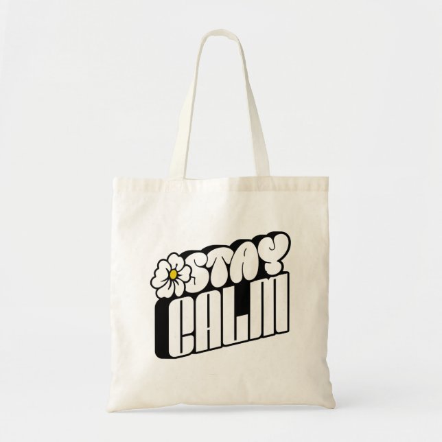 Stay Calm Retro Flower Typography Tragetasche (Vorne)