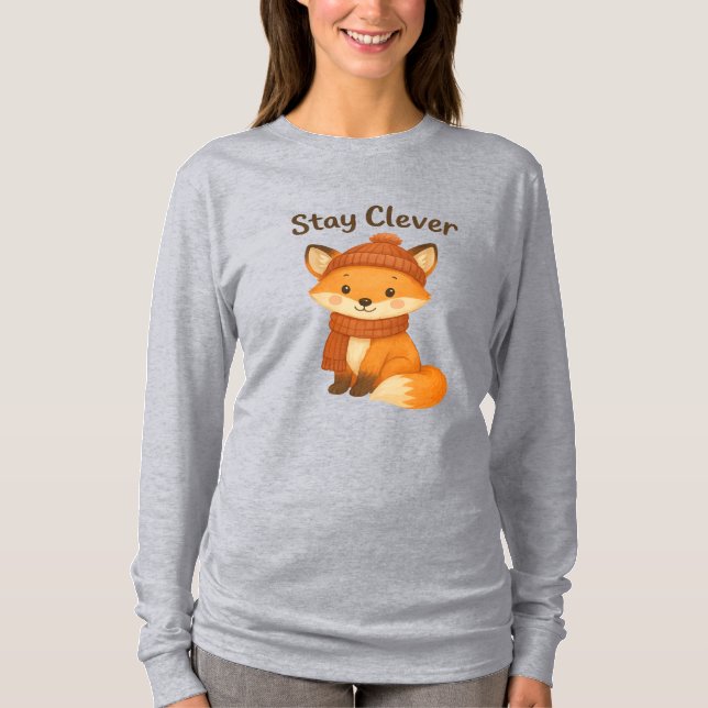  Stay Clever Women’s Winter T-Shirt – Cute Fox in  (Vorderseite)