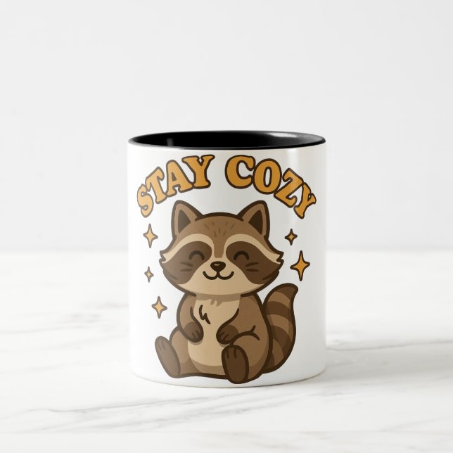 Stay Cozy | Kawaii Animal Illustration Zweifarbige Tasse (Mittel)