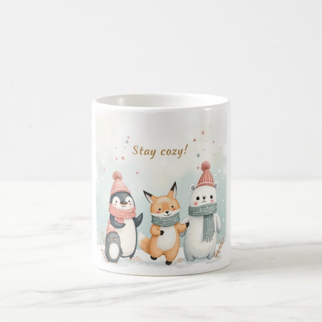 Stay Cozy Winter Animals Mug – Penguin, Fox, Polar Kaffeetasse (Mittel)