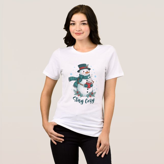 Stay Cozy Winter Snowman With Hot Cocoa Tri-Blend Shirt (Vorderseite voll)