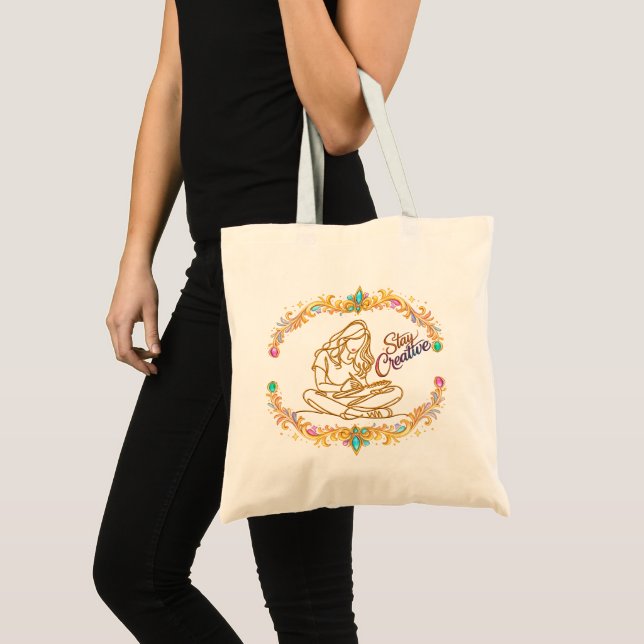 Stay Creative Gold Line Art Budget Tote Bag | Arti Tragetasche (Vorderseite (Produkt))