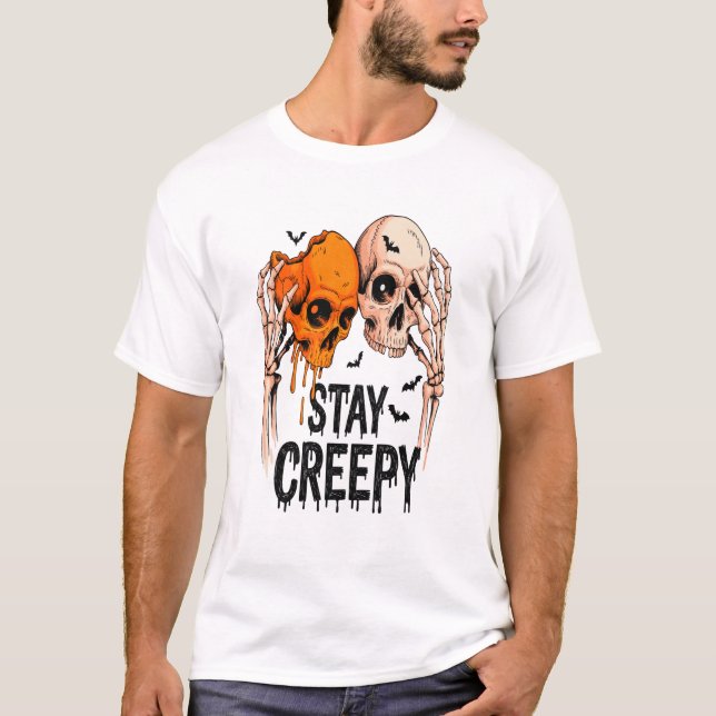 Stay Creepy PNG, Retro Skull Halloween T-Shirt (Vorderseite)