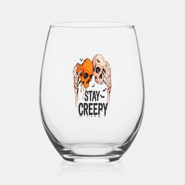 Stay Creepy PNG, Retro Skull Halloween Weinglas Ohne Stiel (Vorderseite)