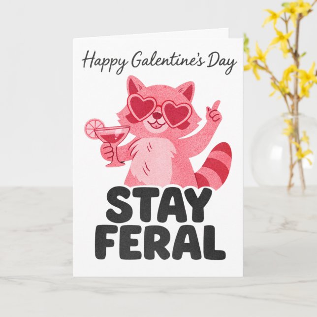 Stay Feral Galentines Raccoon Card Karte (Gelbe Blume)