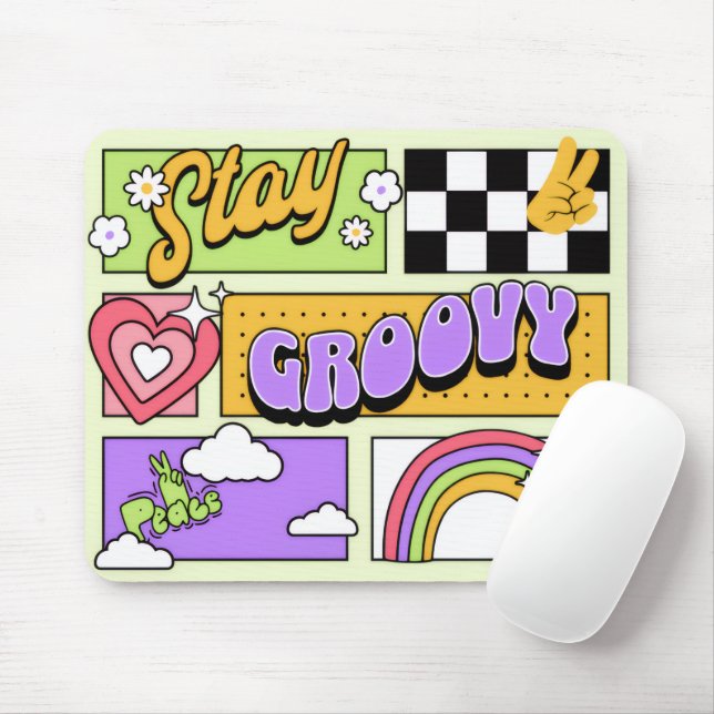 Stay Groovy Retro Aesthetic Mousepad (Mit Mouse)