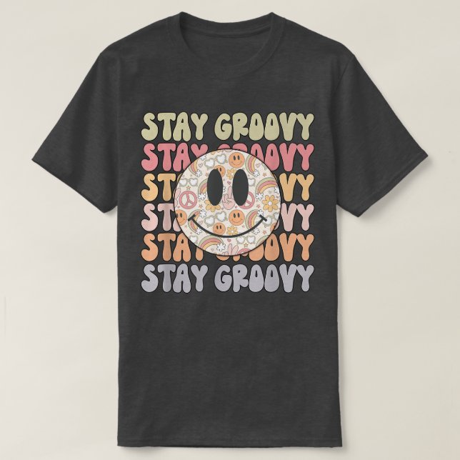 Stay GroovyRetro Happy Face Piece Hippie Boho Rain T-Shirt (Design vorne)