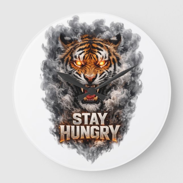 Stay Hungry Tiger Motivation Design Große Wanduhr (Vorderseite)