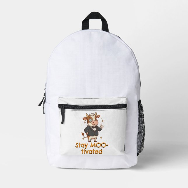 Stay MOO-tivated cow Bedruckter Rucksack (Vorderseite)