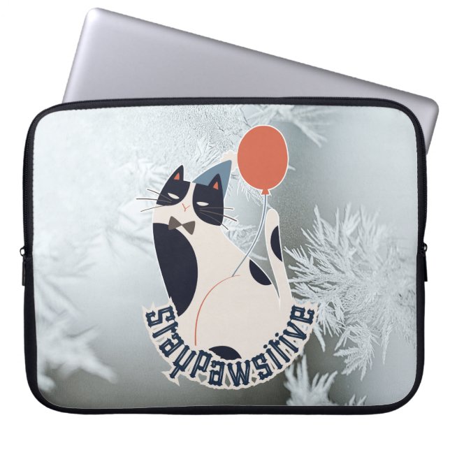 Stay Pawsitive Cat Illustration Modern 15 Inch Lap Laptopschutzhülle (Vorderseite)