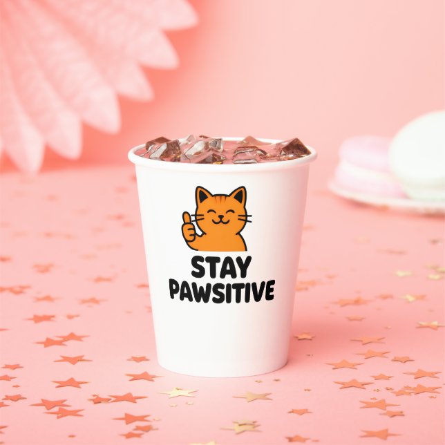 stay pawsitive cute Ginger cat Paper cup Pappbecher (Insitu)