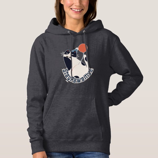 Stay Pawsitive Cute Tuxedo Cat Motivational Hoodie (Vorderseite)