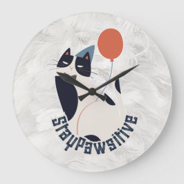 Stay Pawsitive | Dapper Tuxedo Cat Whimsical Acryl Große Wanduhr