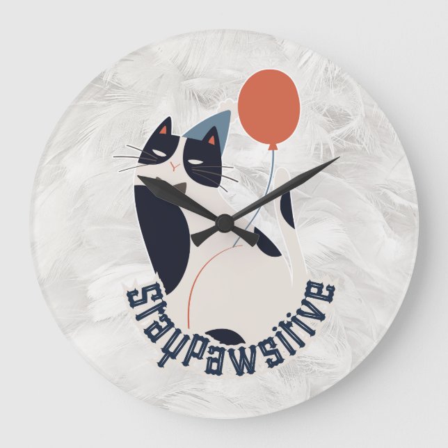 Stay Pawsitive | Dapper Tuxedo Cat Whimsical Acryl Große Wanduhr (Vorderseite)