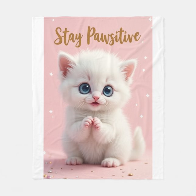 Stay Pawsitive – Diseño adorable de gatito motivad Fleecedecke (Vorderseite)