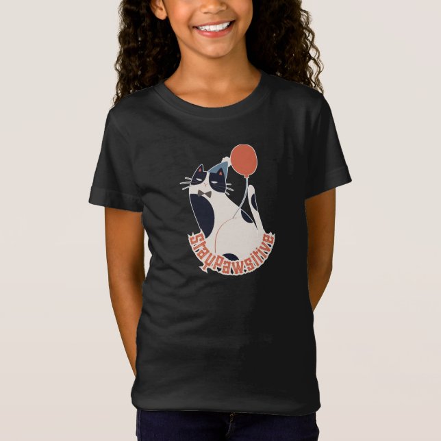 Stay Pawsitive Kids Fine Jersey Tuxedo Cat Birthda T-Shirt (Vorderseite)