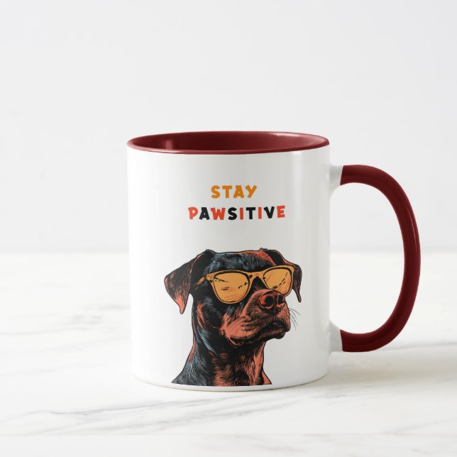 Stay Pawsitive Mug – Cool Dog with Sunglasses Illu Tasse (Rechts)