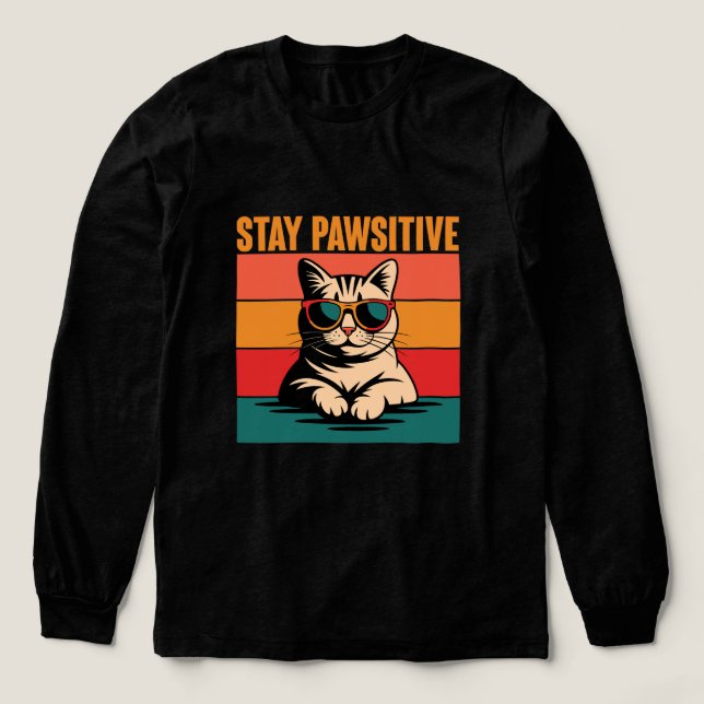 Stay Pawsitive Retro Cat Design Tri-Blend Shirt (Design Vorderseite)
