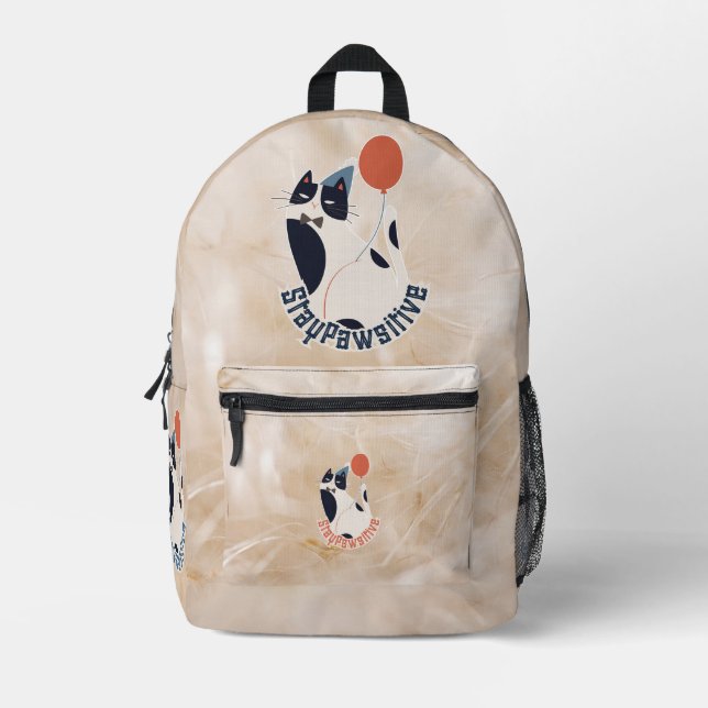 Stay Pawsitive Tuxedo Cat Birthday Party Backpack Bedruckter Rucksack (Vorderseite)