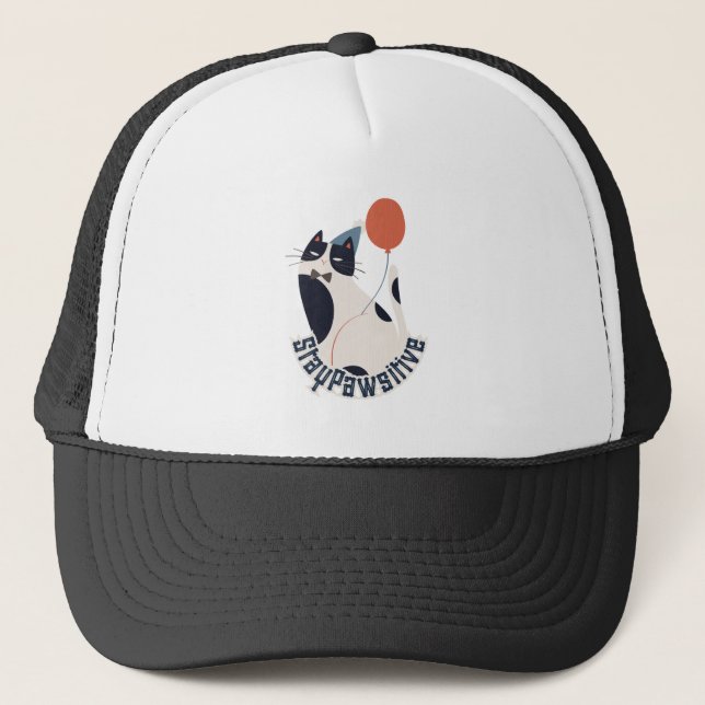 Stay Pawsitive Tuxedo Cat Birthday Party Trucker  Truckerkappe (Vorderseite)