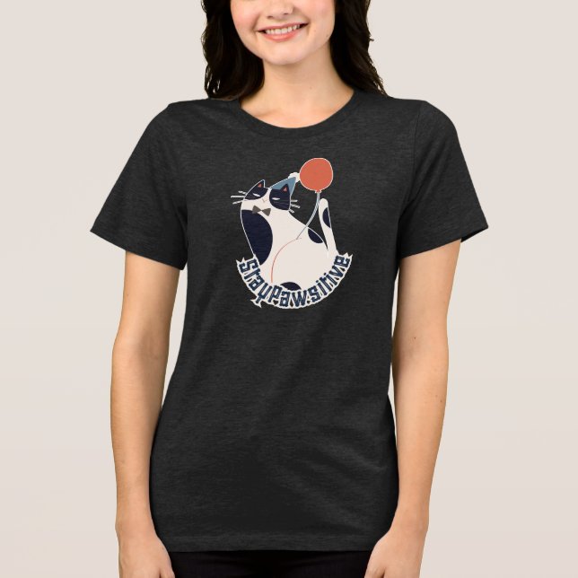 Stay Pawsitive Women's Tri-blend Tuxedo Cat Birthd Tri-Blend Shirt (Vorderseite)