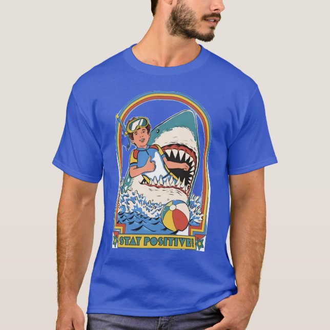 Stay Positive – Funny Retro Diver in Shark’s Mouth T-Shirt (Vorderseite)