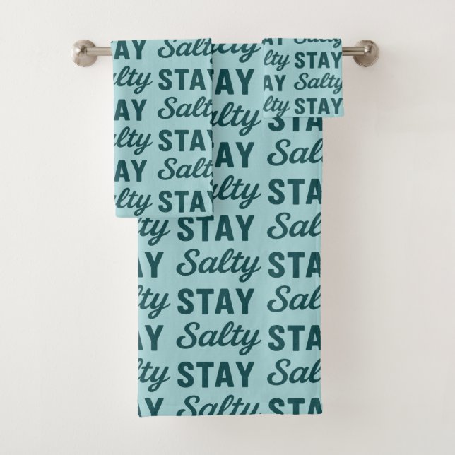 Stay Salty - Coastal Teal Sea Glass Blue Graphic Badhandtuch Set (Insitu)