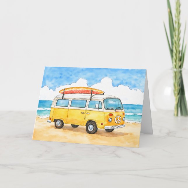 Stay Salty Surfer Van Beach Greeting Card Karte (Vorderseite)