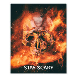 Stay Scary. Flaming skull in space Fotodruck