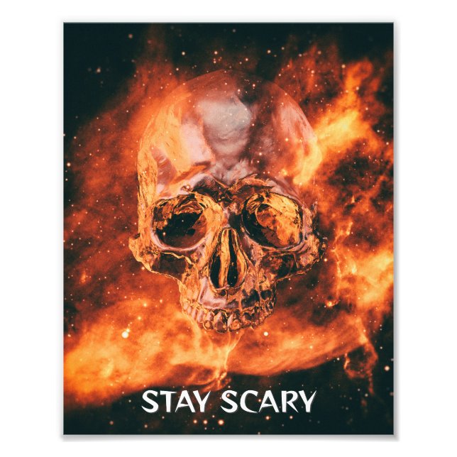 Stay Scary. Flaming skull in space Fotodruck (Vorne)