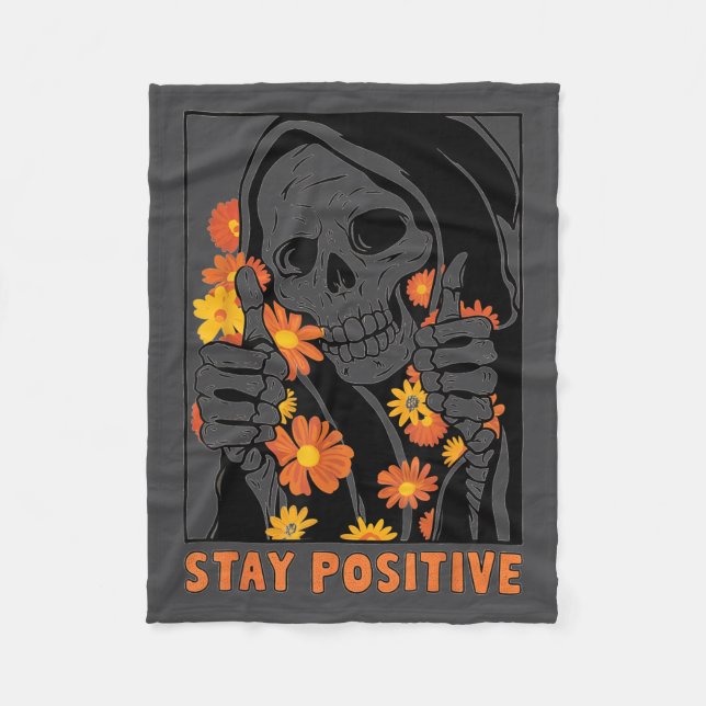 Stay Sitive Skeleton Halloween Motivational Funny  Fleecedecke (Vorderseite)