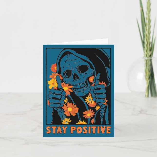 Stay Sitive Skeleton Halloween Motivational Funny  Karte (Vorderseite)