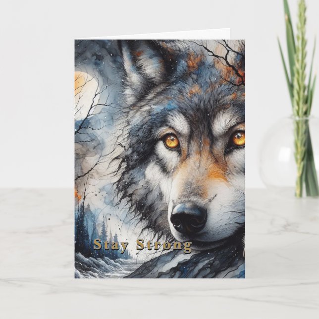  Stay Strong Christian Wolf Card | Editable Karte (Vorderseite)