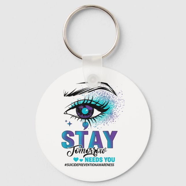 Stay Suicide Prevention Awareness Teal Purple Eye  Schlüsselanhänger (Vorderseite)