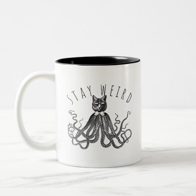 Stay Weird Catopus Cat and Octopus Mashup Zweifarbige Tasse (Links)
